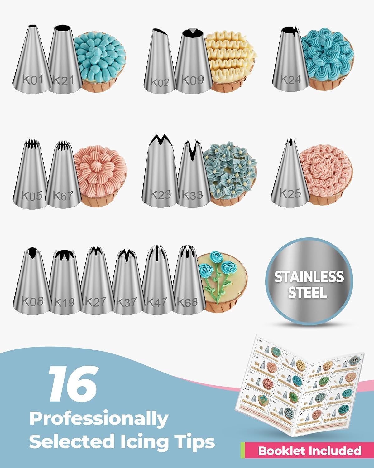124-icing-piping-bags-and-tips-set-frosting-cake-decorating-kit-blue-baking-supplies-tools-100-1-piping-bags-12-16-icing-piping-tips-reusable-pastry-bag-3-scrapers-for-beginners-pros