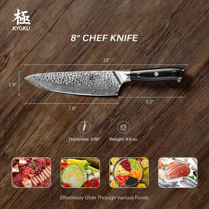 Chef Knife - 8"- Shogun Series Japanese Style VG10 Steel Core Hammered Damascus Blade Kitchen Knife - with Sheath & Case6