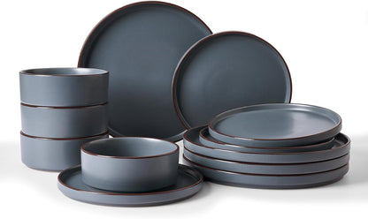 Nebula Ridge 12-Piece Stoneware Dinnerware Set, Charcoal1