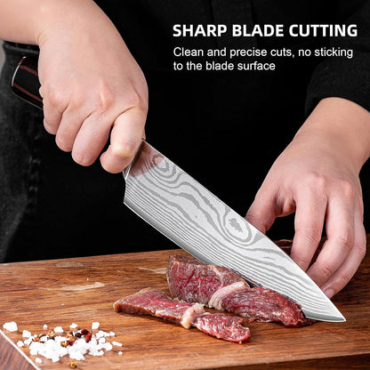 Chef Knife Professional Japanese AUS-10 Steel Core Kitchen Knife with Damascus Pattern, Razor Sharp 8 Inch Chefs Knife with Full-Tang Ergonomic Handle - Ideal for Home Cooks & Professional Chefs7