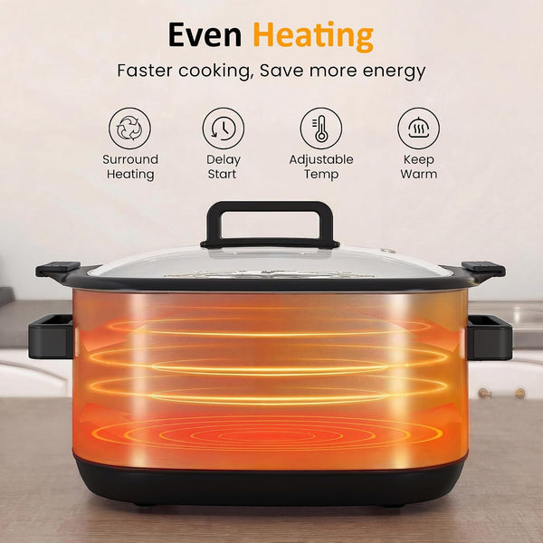 12-In-1 Programmable Slow Cooker 6.5QT with Timer & Keep Warm | Multicooker with Timer & Temp Control, Dishwasher Safe Lid & Removable Nonstick Crock, Stainless Steel Rack, Black5