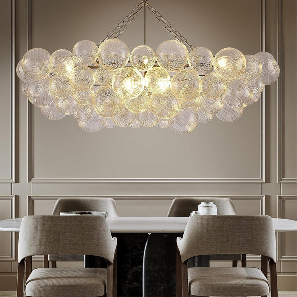 51" Large Gold Bubble Chandelier, 9-Light Modern Hand Blown Glass Chandelier Light Fixture, Rectangle Chandeliers for Dining Room Living Room Kitchen Island Foyer Entryway(Brush Brass Finish)1