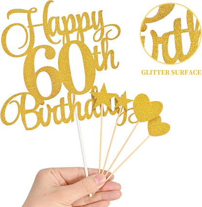 60Th Birthday Cake Toppers, 60Th Birthday Candles Numeral Candles and Glitter Cake Decorations Toppers Set for Party Supplies (Gold)6