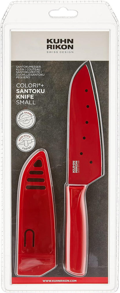 COLORI Non-Stick Santoku Knife with Safety Sheath, 5 Inch/12.70 Cm Blade, Red1