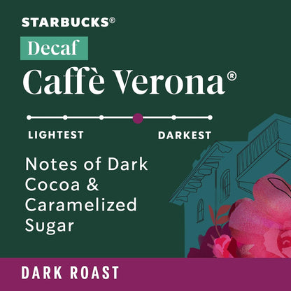Starbucks Ground Coffee, Dark Roast Hot or Iced Coffee, Decaf Caffè Verona, Six 12 Oz Bags​ | 100% Arabica Decaf Ground Coffee; Dark Roast Decaf Caffè Verona; 6 Bags, 12 Oz Each (72 Oz Total)5