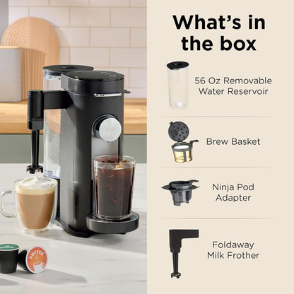 Ninja Single Serve Coffee Maker - Combo Machine, K-Cup Pods and Grounds | 4 Styles of Brewing, up to 24 Oz Cup Sizes, 56 Oz Removable Reservoir, Black, PB0518