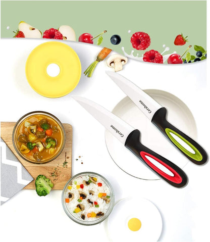 Ceramic Knife Super Sharp 4-Inch Utility Knife Fruit Paring Knife Set with Sheath, Kitchen Knives Sets for Cutting Boneless Meats, Sashimi, Fruits and Vegetables (Red+Green)6