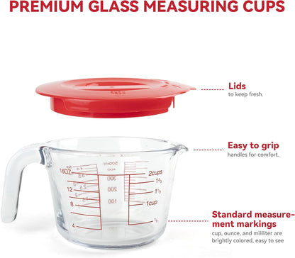 6 Pcs Glass Measuring Cups Set with Lids (Strainer Included) - 1-Cup/2-Cup/4-Cup Nesting Jugs with Easy-Grip Handles, Kitchen Liquid Measuring5