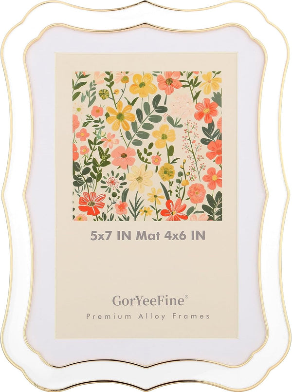 High-End Zinc Alloy 5X7'' White Picture Frame - Classic Vintage Scalloped Design with Enamel Finish & 4X6'' Premium Acid-Free White Mat, Luxury Velvet Back for Weddings & Home Decor9