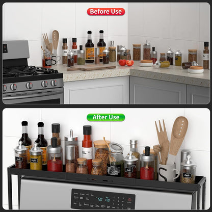 Stove Top Shelf, Kitchen over Shelf for Stove, Stove Spice Rack for Top, Adjustable 27-33Inch, Fits Various Stove Lengths, Kitchen Spice Organizer, Condiments and BBQ Sauces, Black4