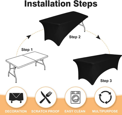 2 Pack 4 Feet Black Spandex Tablecloth for Rectangular Tables, Fitted & Stretch, Washable, Wrinkle Resistant, Perfect for Event, Wedding, Party, Banquet, Cocktail, Festival, and Table Protector4