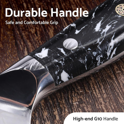 8” Chef Knife – VG10 Damascus Steel Kitchen Knife, Razor Sharp Professional Cooking Knife with Ergonomic G10 Handle, Luxury Gift Box & Sheath, Gift for Home Chefs8