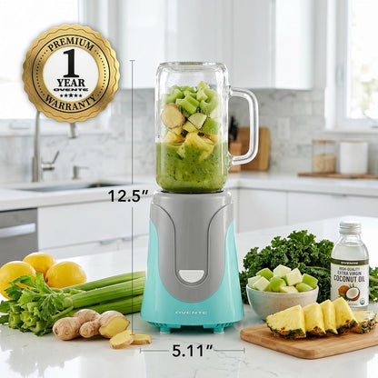 Retro Personal Blender, 18 Oz Mason Jar, 300W, Turquoise BLH1002T | Stainless Steel Blades, Bpa-Free & Dishwasher-Safe Jar, Includes Reusable Straw & Lid, Ideal for Baby Food, Smoothies & More6