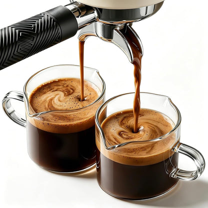 Espresso Cups Set of 2: Espresso Machine Accessories - Espresso Shot Cups for Home Baristas - Essential Coffee Bar Accessories - 4Oz Glass Espresso Cup Set with Handled and Spout1