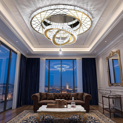 Modern Glam Chandelier LED Crystal Ceiling Chandeliers Light for Bedroom Living Room Dining Room Lighting Fixture 24 Inch Gold Remote Dimmable Lights3