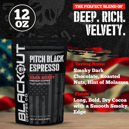 Blackout Coffee Pitch Black Espresso Whole Bean Coffee – Extra Dark Roast, European-Style, Powerfully Bold – Freshly Roasted 12Oz Bag.4