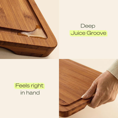 Wooden Cutting Boards for Kitchen Meal Prep & Serving - Bamboo Non Toxic Cutting Board Set with Deep Juice Groove Side Handles - Charcuterie & Chopping Butcher Block for Meat (3 Pcs)5