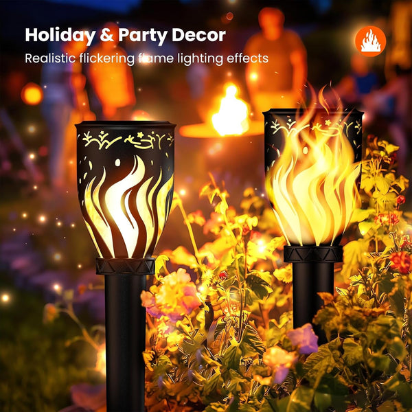 Solar Lights Outdoor 4 Pack - 40'' Solar Powered Pathway Lights with Flickering Flame, Ideal for Gardens, Pathways, Patio, Balcony, Pool - Christmas, Halloween & Year - round Decor2