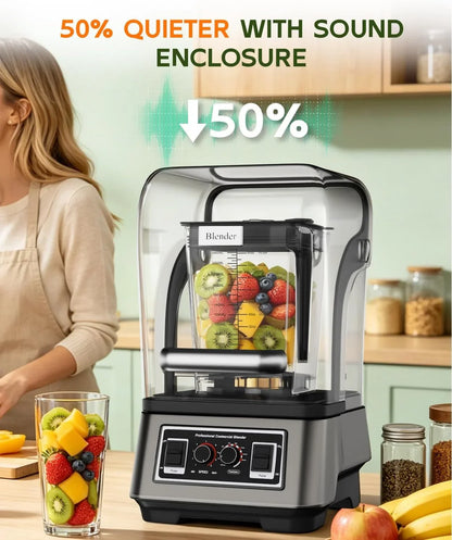 Commercial Blender with Quiet Shield, 84Oz Smoothie Maker 1800W | 2500Ml Professional Electric Blender with Timer, Self-Clean, Blender for Shakes, Ice Crushing, Frozen Drinks, Soup, Fish6