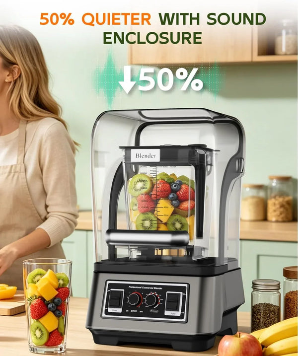 Commercial Blender with Quiet Shield, 84Oz Smoothie Maker 1800W | 2500Ml Professional Electric Blender with Timer, Self-Clean, Blender for Shakes, Ice Crushing, Frozen Drinks, Soup, Fish6