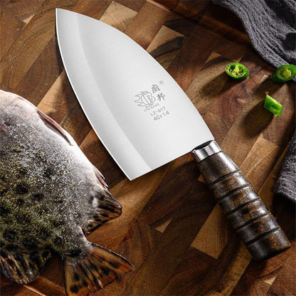 Meat Cleaver, Kitchen Knife Ultra-Sharp Fish Knife 4Cr14Mov Stainless Steel Knives Solid Wood Handle3