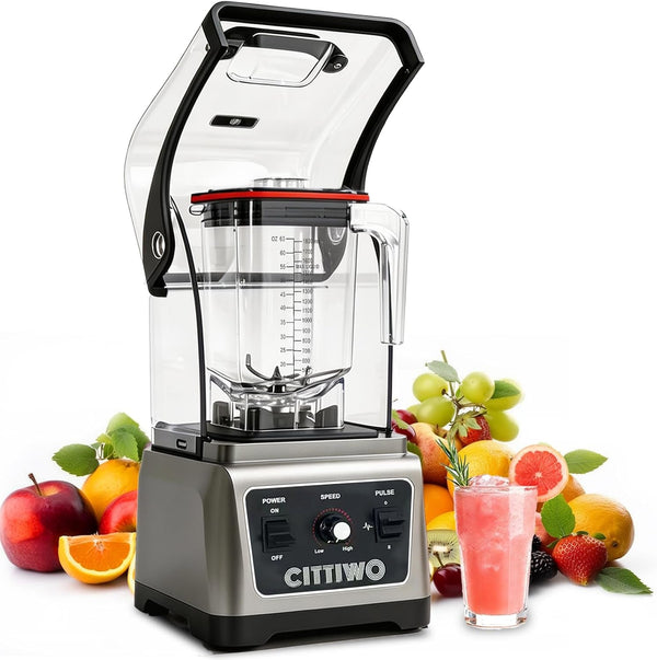 Cittiwo Commercial Blender with 64Oz Jar, Self-Cleaning Smoothie Blender | Countertop Blender for Smoothie, Frozen Drinks, Ice Crushing, Adjustable Speed Blending, Pulse Control, Low Noise1