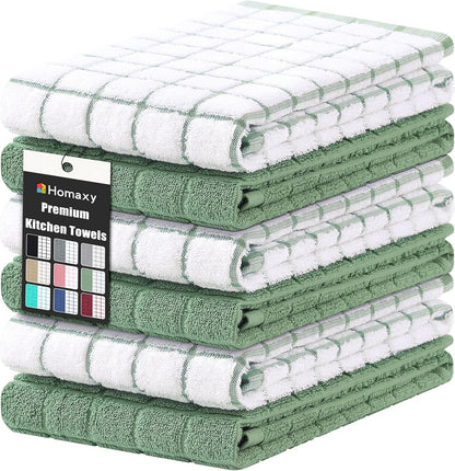 Large Premium Cotton Kitchen Towels 16"X 28", 6 Pack, Grass Green1