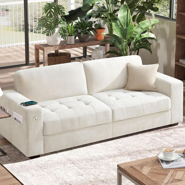89" Sofa for Living Room, Modern Comfy Sofa with Medium Firm Seat Cushion, Removable Cover,Wide Armrest,Usb/Type-C Port,Chenille Fabric Couches for Small Space,Apartment1