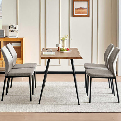 Dining Table Set for 4, Modern Wood Irregular Rectangle Dining Table, Linen Fabric Dining Chairs 4,Table and Chairs Set of 4 for Kitchen Dining Room, Light Brown8