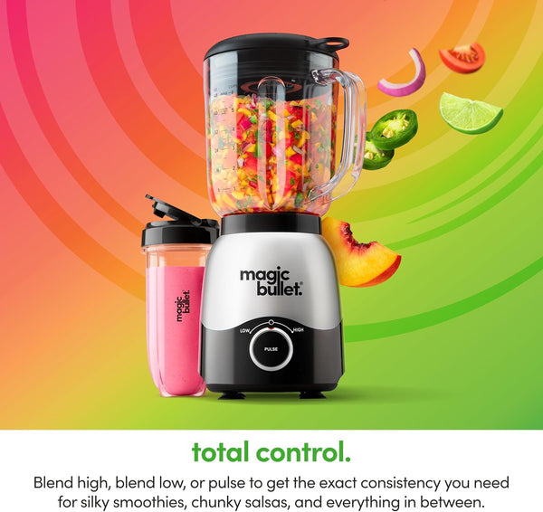 Combo Blender, 600W, 48Oz Pitcher, 16Oz Cup with To-Go Lid, Easy Cleaning, Cross Blade, for Smoothies, Sauces, Shakes, Salsa, Hot Blends, Silver, MBF502003