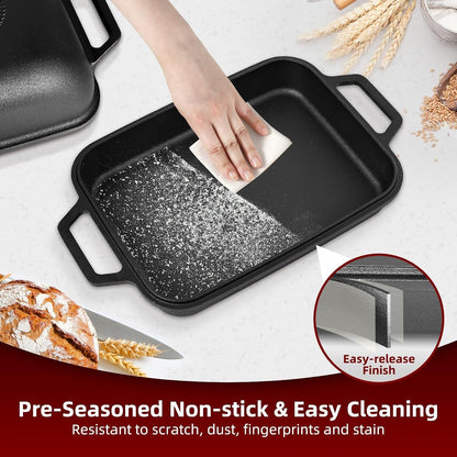 9QT Large Cast Iron Bread Loaf Pan with Lid, Dutch Oven for Sourdough Bread Baking, Non-Stick Cast Iron Sourdough Baking Pan with Lid, 12.3" X 9.2", Matte Black7
