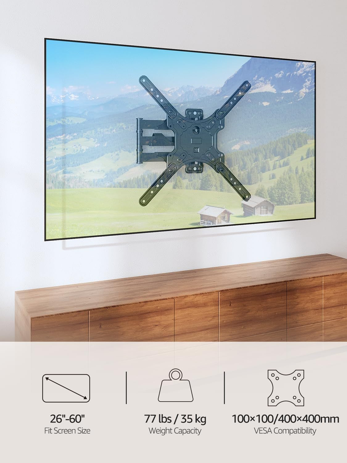full-motion-tv-wall-mount-for-most-26-60-inch-tvs-max-vesa-400x400mm-wall-mount-tv-bracket-with-swivel-tilting-extension-level-adjustment-for-led-lcd-flat-curved-tvs-up-to-77-lbs-mu0018