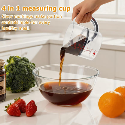 4-In-1 Adjustable Measuring Cup with Base, Multi Measurement for 1/4 to 1 Cup, ML/OZ, Scraper Base for No Waste, Dishwasher Safe3