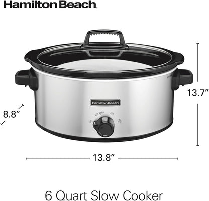 6 Quart Slow Cooker with 3 Cooking Settings | Dishwasher-Safe Stoneware Crock & Glass Lid | Silver | 33665G8
