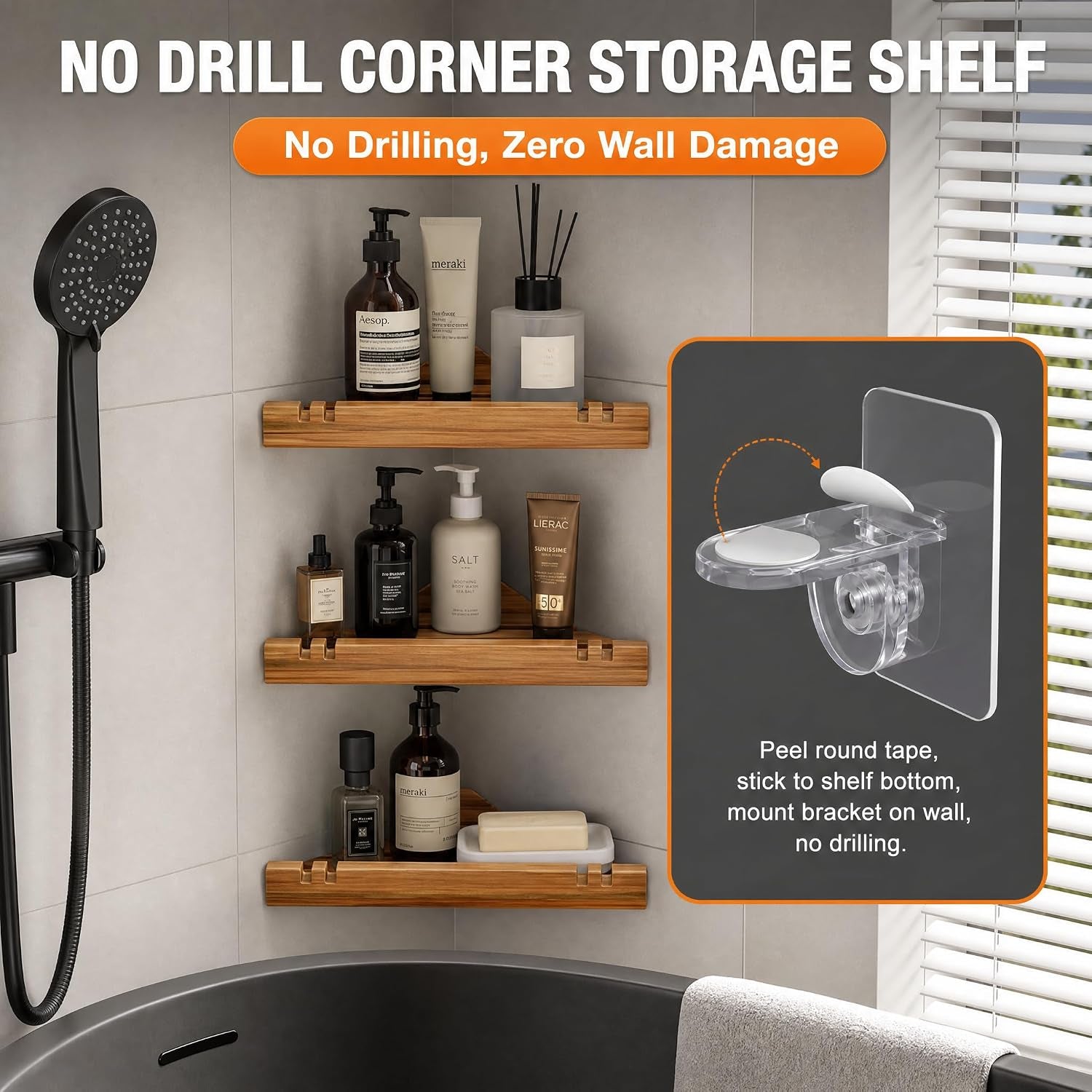 3-pack-acacia-wood-corner-shower-shelf-triangular-wooden-bathroom-organizer-wall-floating-shelves-no-drilling-corner-caddy-storage-for-tiled-wall-kitchen-living-room