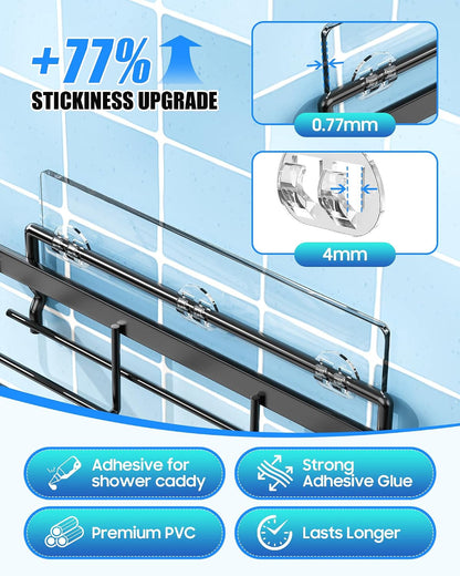 9 Pack Shower Caddy Adhesive Replacement, Strong Waterproof Transparent Adhesive Strips, No Drilling Shower Shelf Adhesive Hooks for Bathroom Shelves, Corner Basket, Soap Holder & Kitchen Racks5