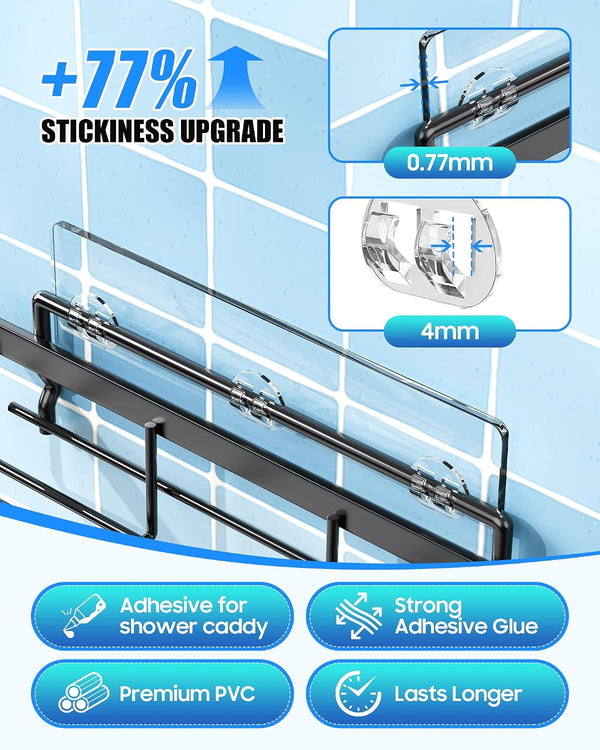 9 Pack Shower Caddy Adhesive Replacement, Strong Waterproof Transparent Adhesive Strips, No Drilling Shower Shelf Adhesive Hooks for Bathroom Shelves, Corner Basket, Soap Holder & Kitchen Racks5