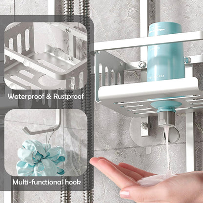 Aluminum Shower Caddy Hanging for Handheld Showerheads, Never Rust Shower Organizer with Hooks Holder Toothbrush Holder，Over Showerhead Caddy for Bathroom5