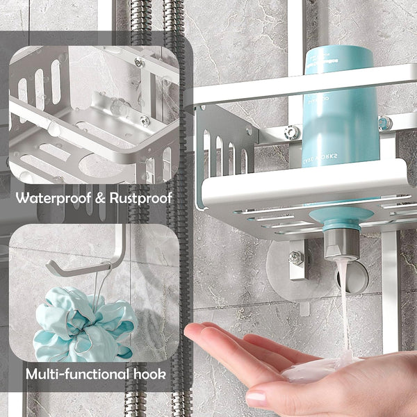 Aluminum Shower Caddy Hanging for Handheld Showerheads, Never Rust Shower Organizer with Hooks Holder Toothbrush Holder，Over Showerhead Caddy for Bathroom5