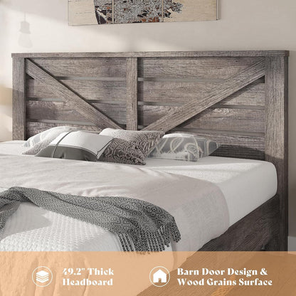 Farmhouse Queen Size Bed Frame with 49.2"Barn Door Headboard, Gray5