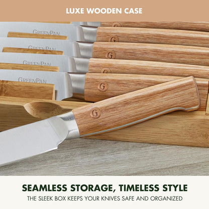 Elite 8 Piece Steak Knife Set, Professional Stainless Steel Blades with Titanium Coating, Ultra-Sharp Dining Knives, Kitchen Cutlery, Ergonomic Wood Handles, Wooden Storage Box9