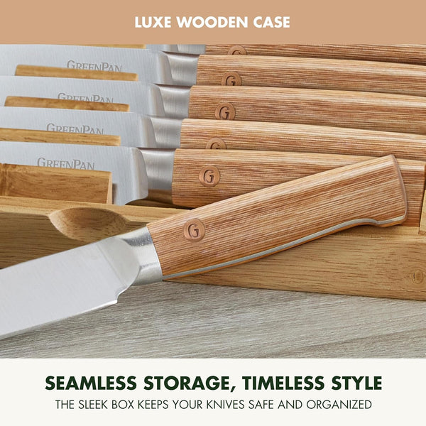 Elite 8 Piece Steak Knife Set, Professional Stainless Steel Blades with Titanium Coating, Ultra-Sharp Dining Knives, Kitchen Cutlery, Ergonomic Wood Handles, Wooden Storage Box9