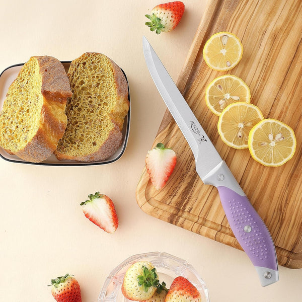 3PCS Boning Knife, German Stainless Steel Fillet Knives, 6 Inch Curved Boning Deboning Filet Fillet Knife for Meat, Fish, Poultry, Cutting, Trimming, Ergonomic Rubber Handle, Dishwasher Safe9