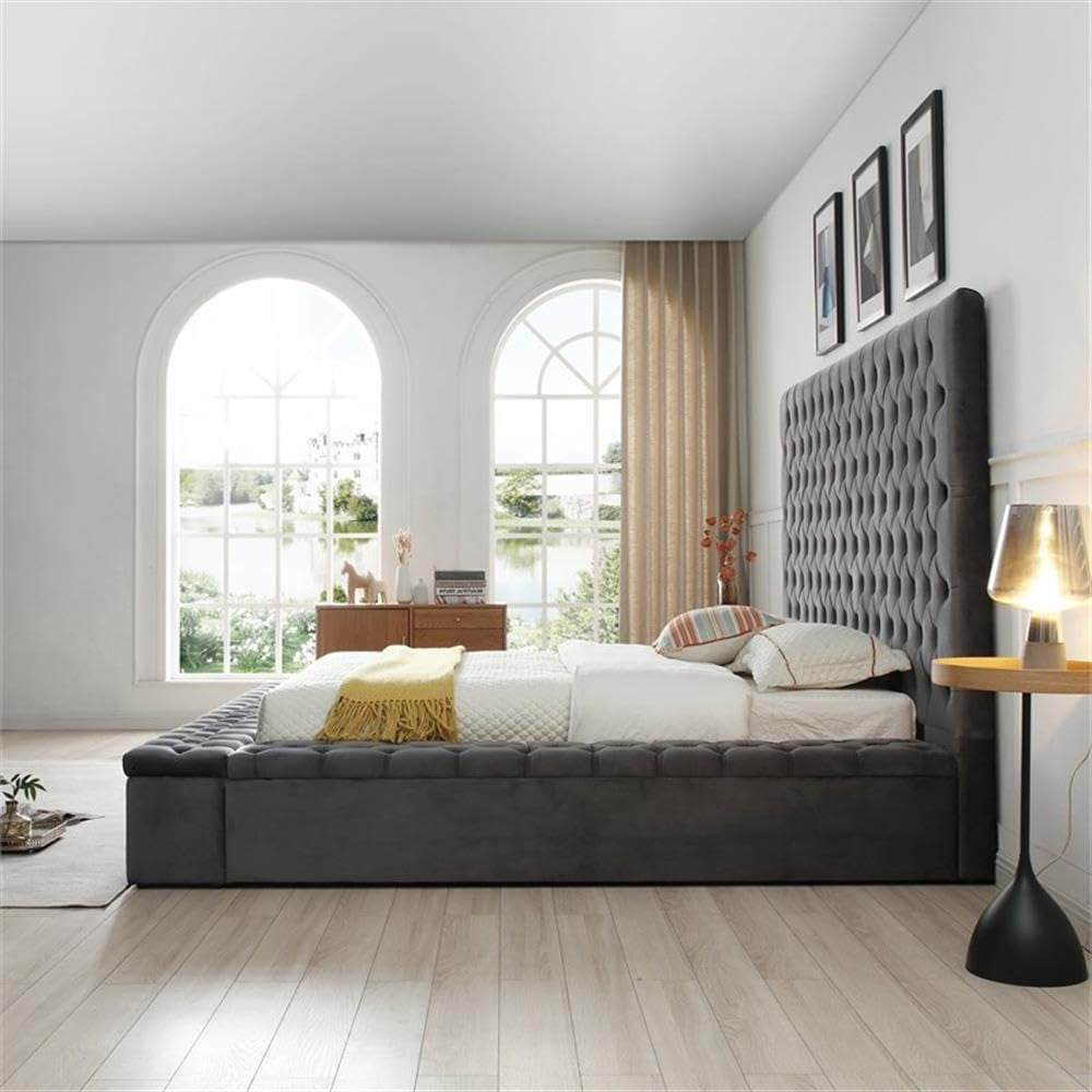 cosmopolitan-velvet-upholstered-platform-queen-bed-in-gray