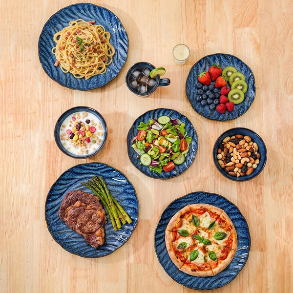 Ceramic Dinnerware Sets for 4, 16 Pcs Plates and Bowls Sets, Reactive Glaze Ceramic Dish Set, Scratch Resistant, Microwave & Dishwasher Safe, Highly Chip and Crack Resistant Dishware Sets, Ocean Blue8
