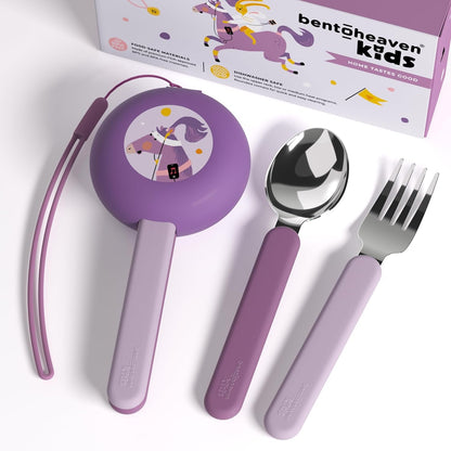 Kids Utensils Set with Case, Reusable Fork & Spoon, Horse | Kid Travel Cutlery Set with Reusable Flatware, 18/8 Stainless Steel, Bpa-Free Handles, Dishwasher-Safe Fork, Spoon and Case.1