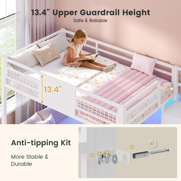 Bunk Bed Twin over Twin with Stairs, Storage Drawers and LED Lights7