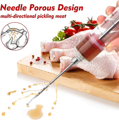 Meat Injector, 1-Oz Plastic BBQ Marinade Injector Kit, Turkey Injector Syringe (3 Stainless Steel Meat Needles +3 Replacement O Rings + 1 Cleaning Brush) for Turkey Smoked BBQ Grill2