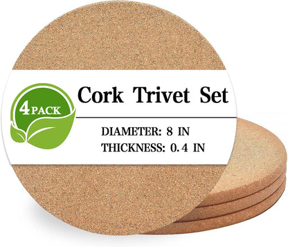 Cork Trivet, 4 Pack High Density Thick Cork Coasters Set for Hot Dishes, 8 Inch Heat Resistant Multifunctional Corks Trivets for Hot Dishes, Hot Pads for Kitchen, Table, Countertops1