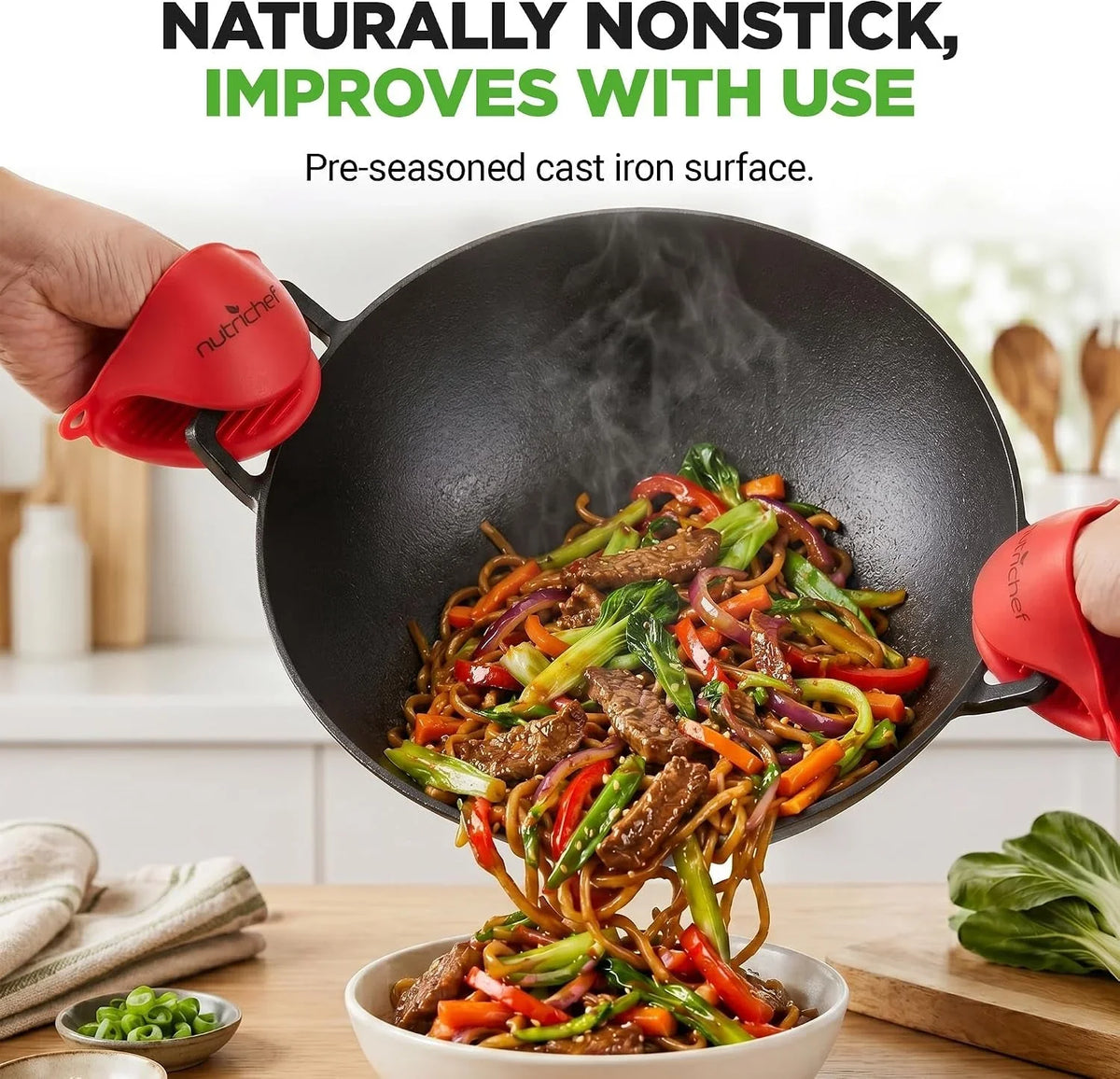 14-cast-iron-wok-with-wooden-lid-pre-seasoned-kadai-for-stir-fry-with-loop-handles-compatible-with-multiple-cooktops-including-induction-large-5-8-qt-capacity